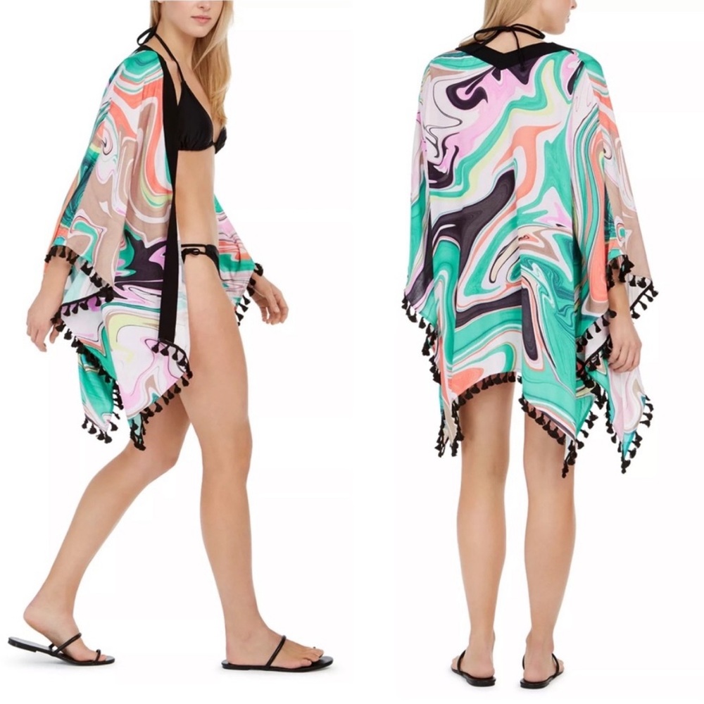 ☀️Trina Turk Swim & Spa Nazare Coverup Kimono w/ Fringe Women’s One-Size Swirl